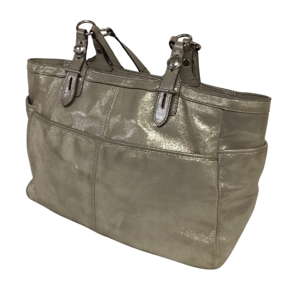 Coach-Hampton Metallic Pink/Beige Laguna Tote - Picture 2 of 16